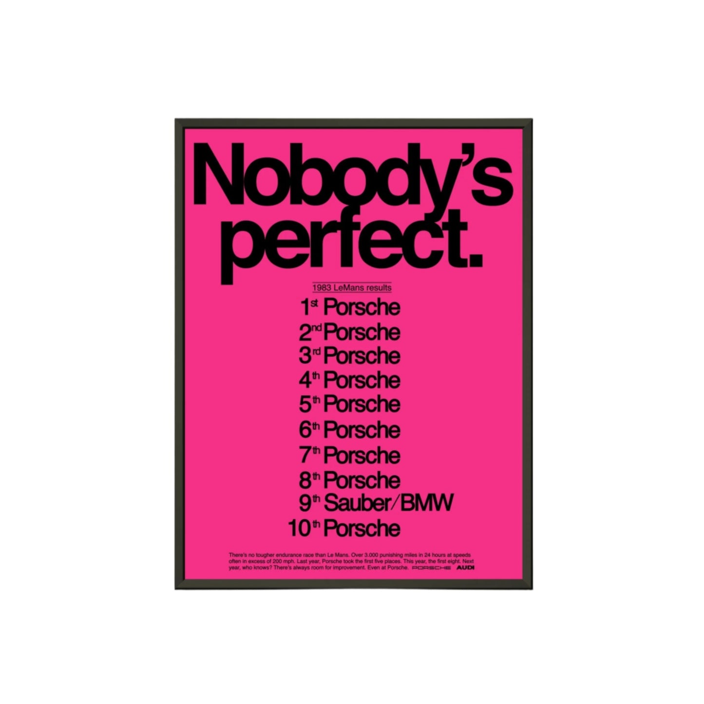 1983 Le Mans Porsche Dominance Poster – Fuchsia Fusion Edition Framed