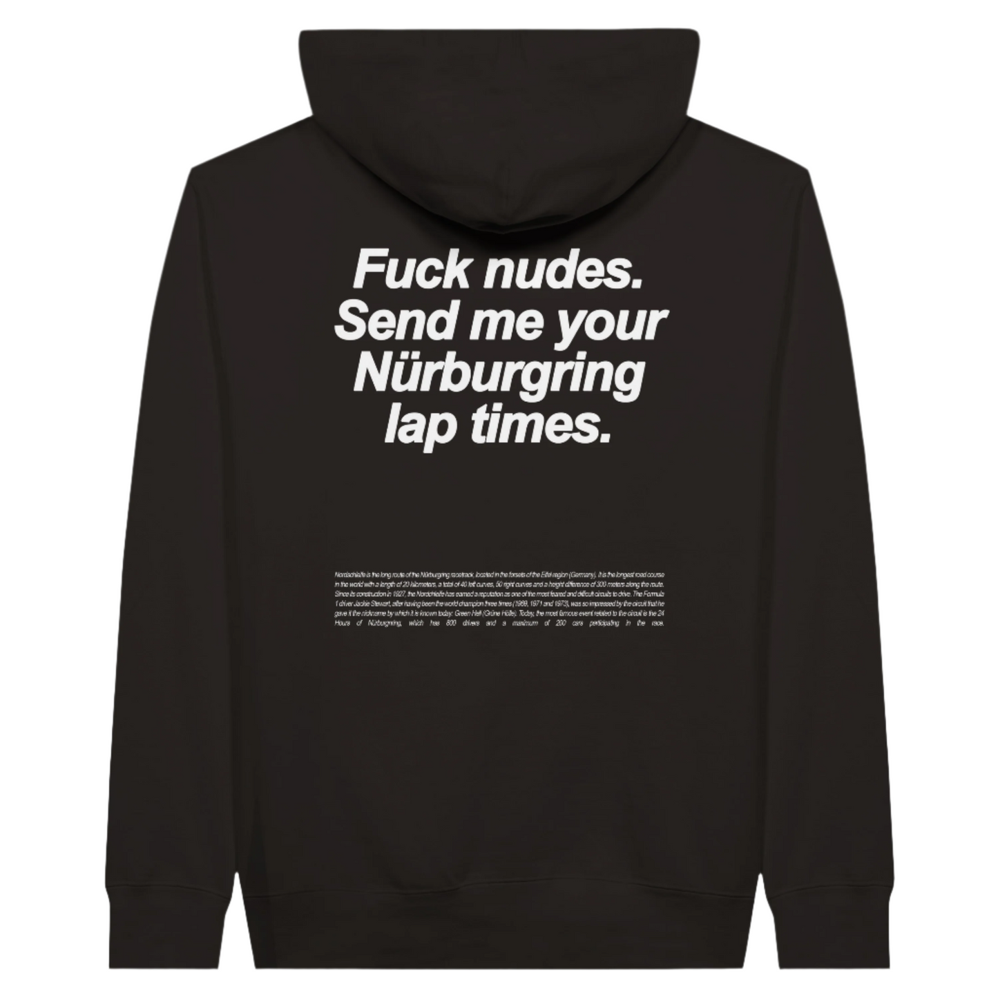 Nürburgring Lap Times Hoodie for Racing Enthusiasts Black reverse