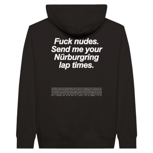 Nürburgring Lap Times Hoodie for Racing Enthusiasts Black reverse