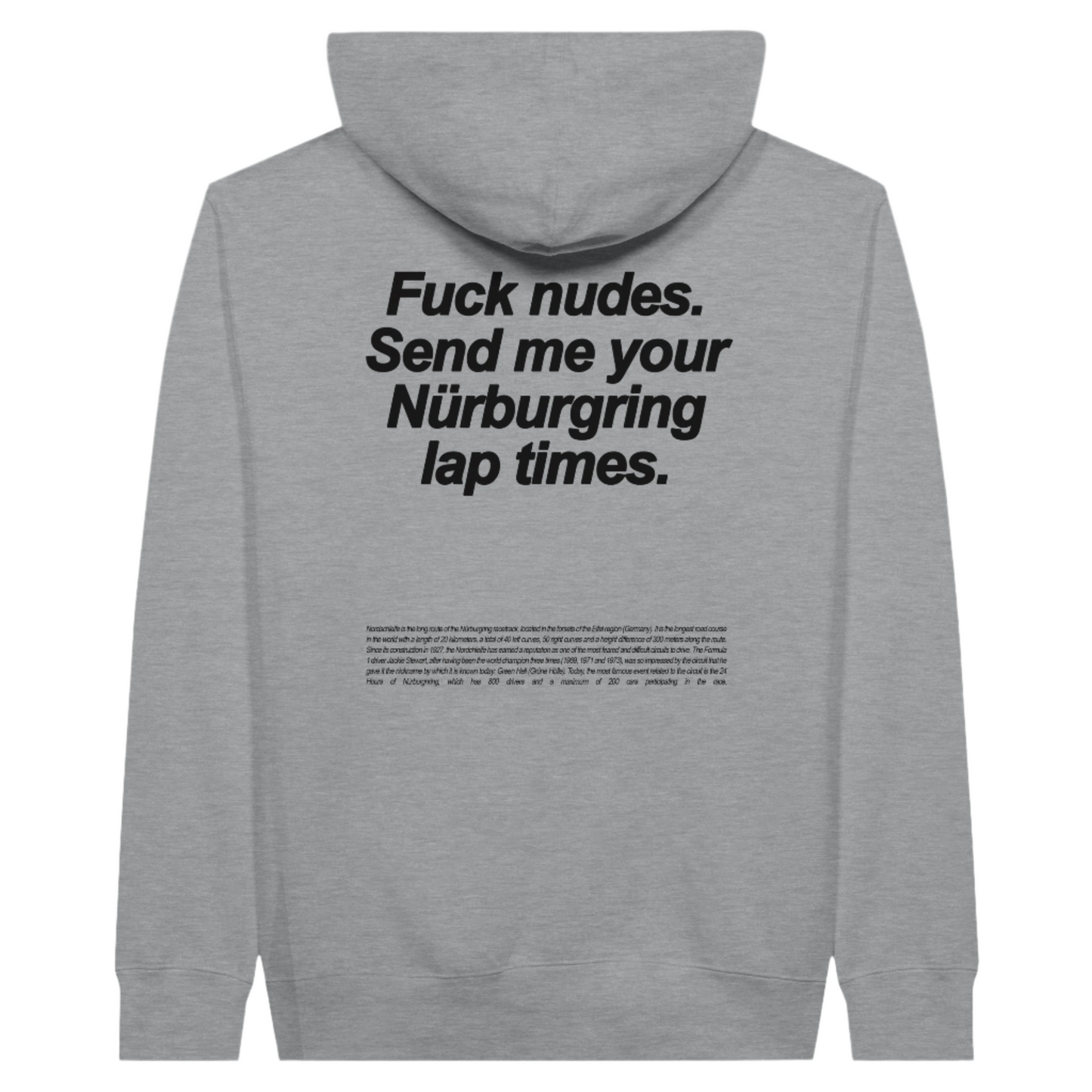 Nürburgring Lap Times Hoodie for Racing Enthusiasts grey reverse