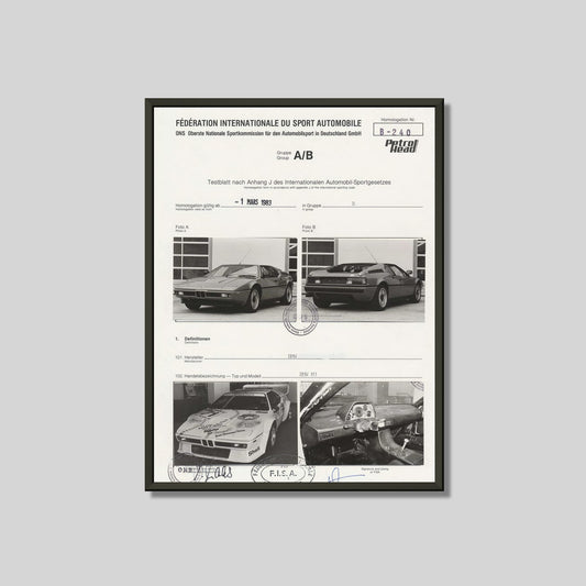 BMW M1 - FIA Homologation Poster Framed