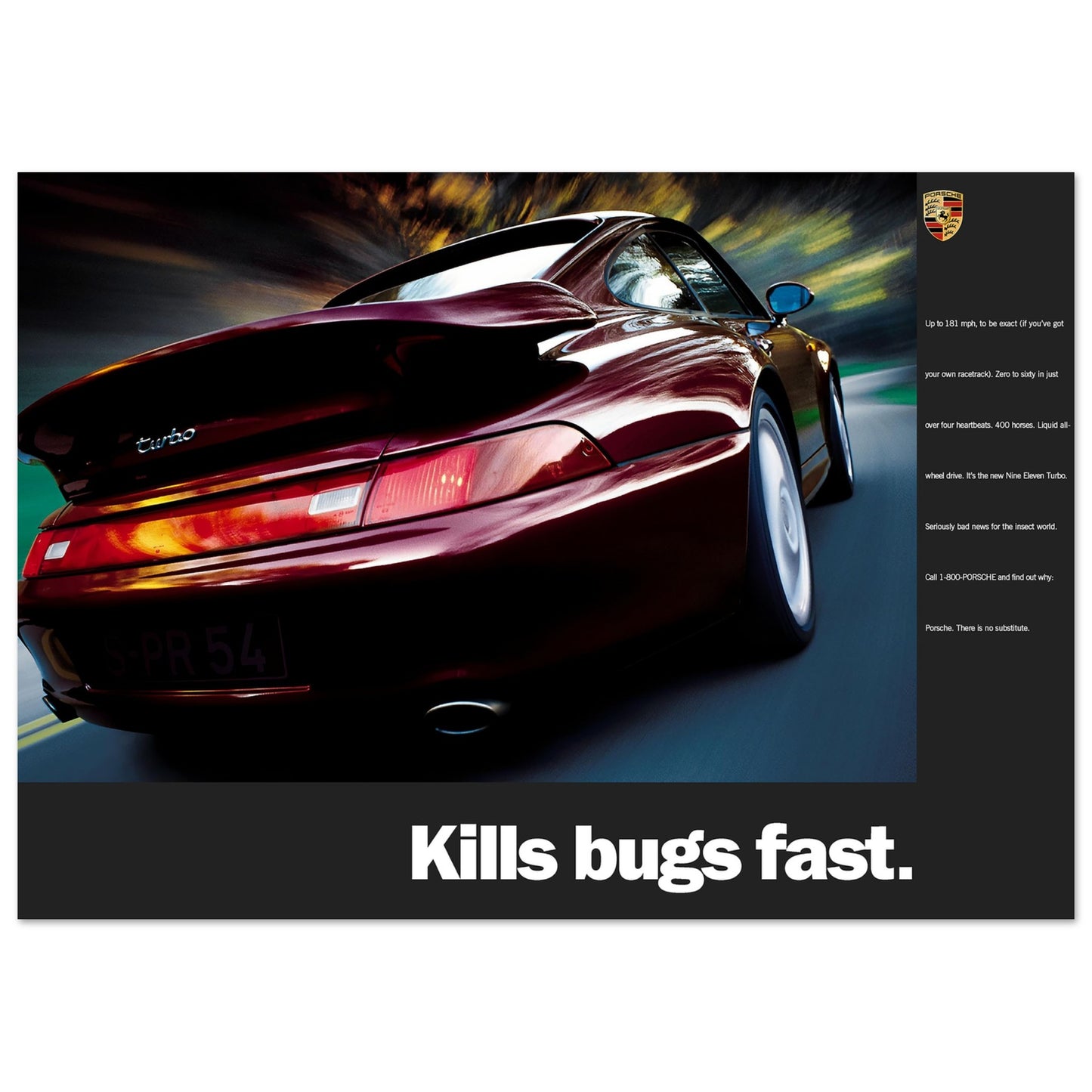Porsche 911 (993) Turbo Poster: "Kills Bugs Fast"
