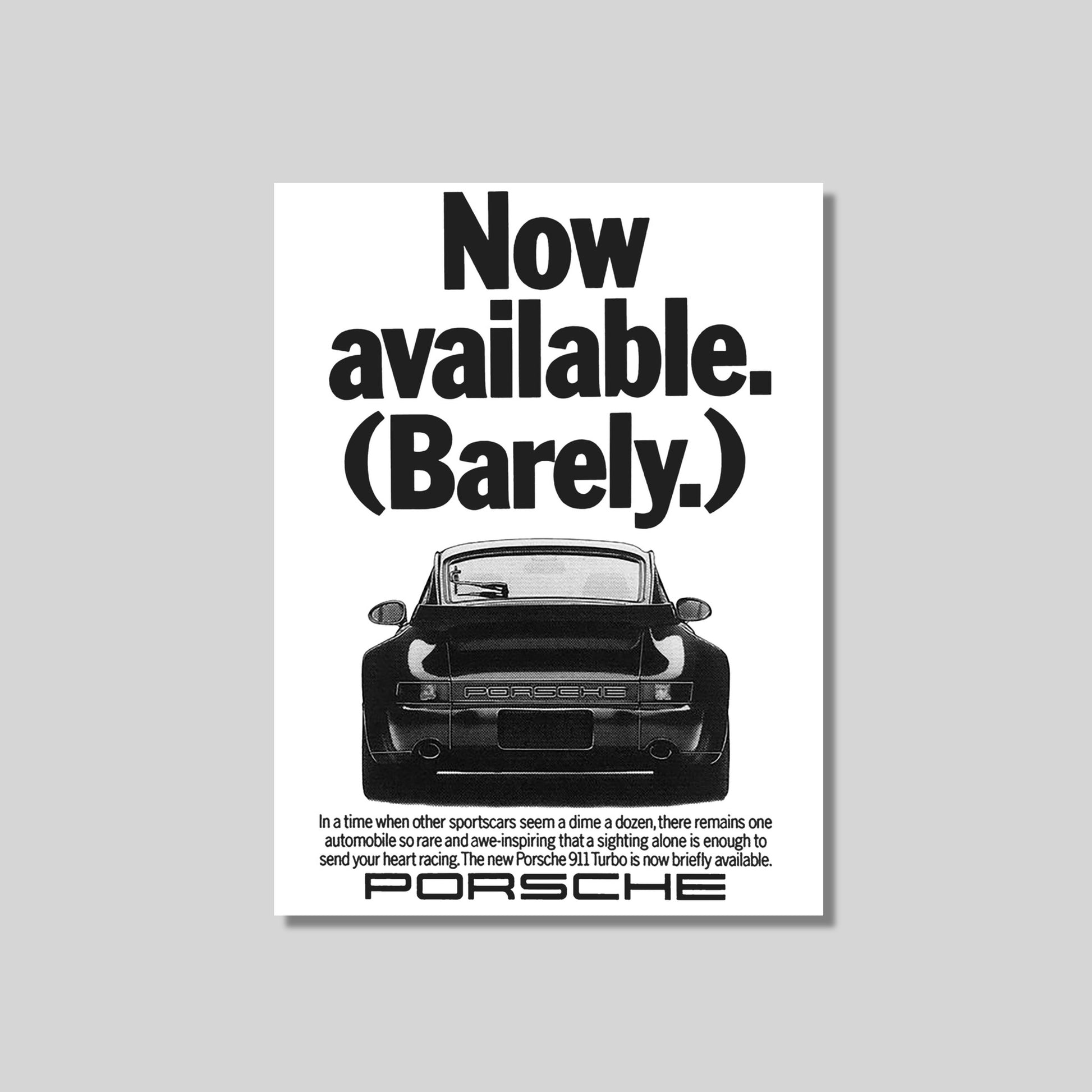 Porsche 911 964 Turbo ad Poster – 'Now Available. (Barely.)'