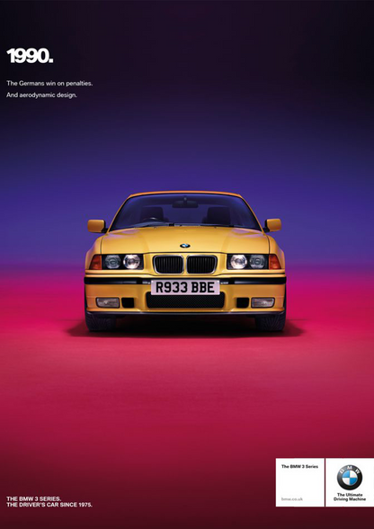 BMW 3 Series E36 M3 1990 Vintage Ad Poster