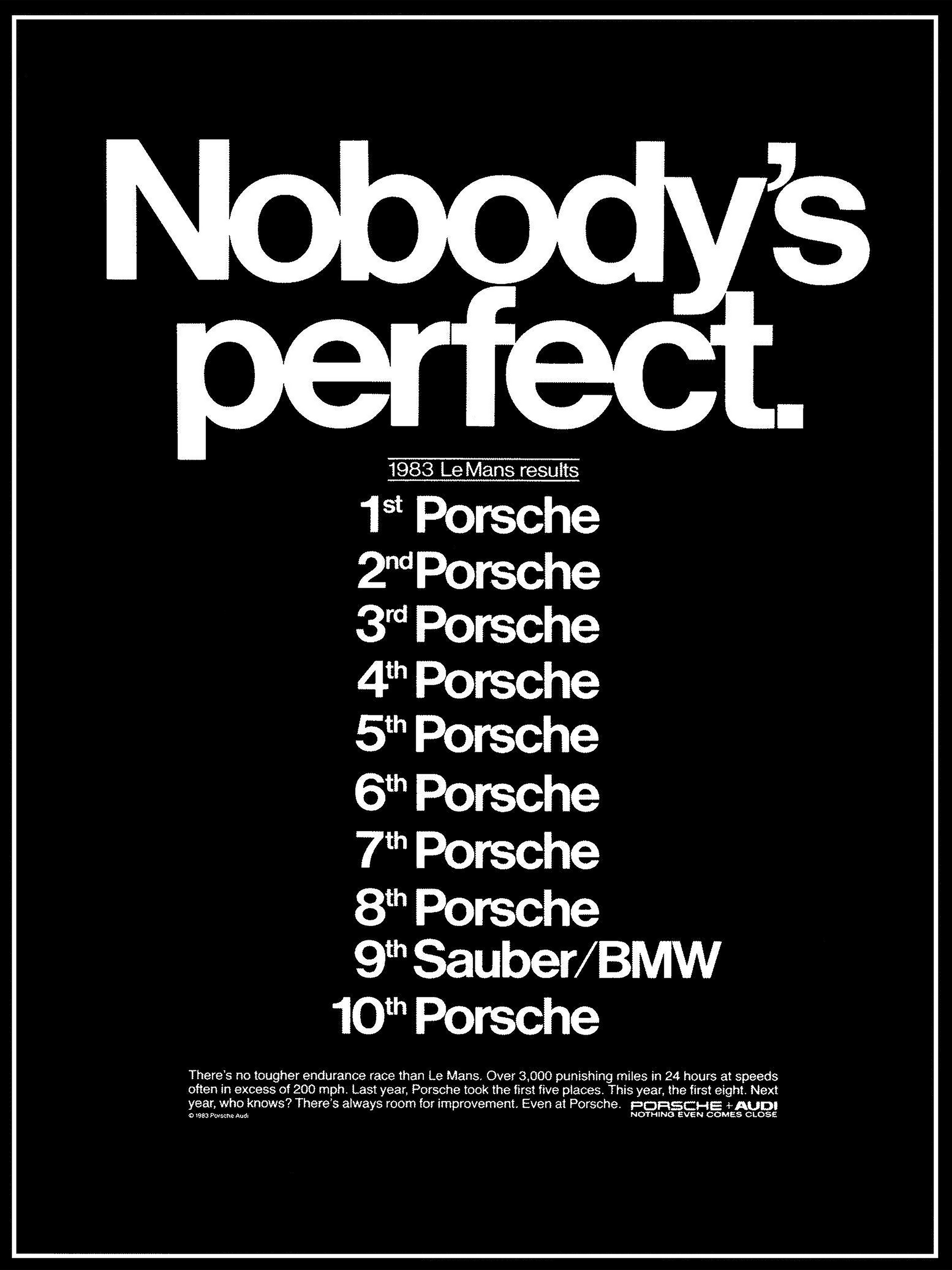 Nobody´s Perfect Porsche Poster Ad black
