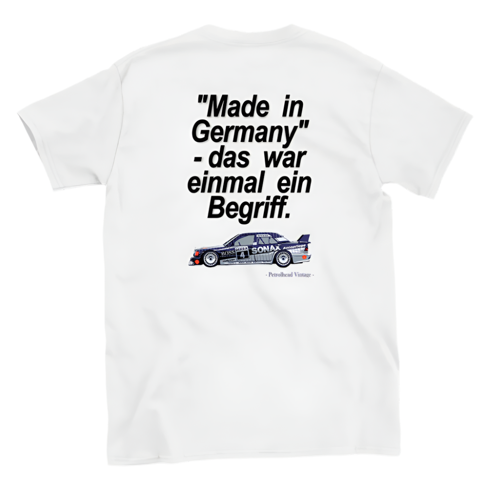 Mercedes 190E DTM Classic Race Car T-Shirt – 'Made in Germany' Heritage Tee white back