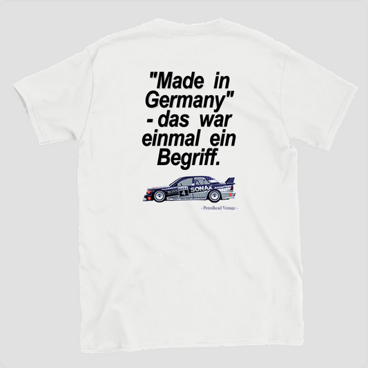 Mercedes 190E DTM Classic Race Car T-Shirt – 'Made in Germany' Heritage Tee white back
