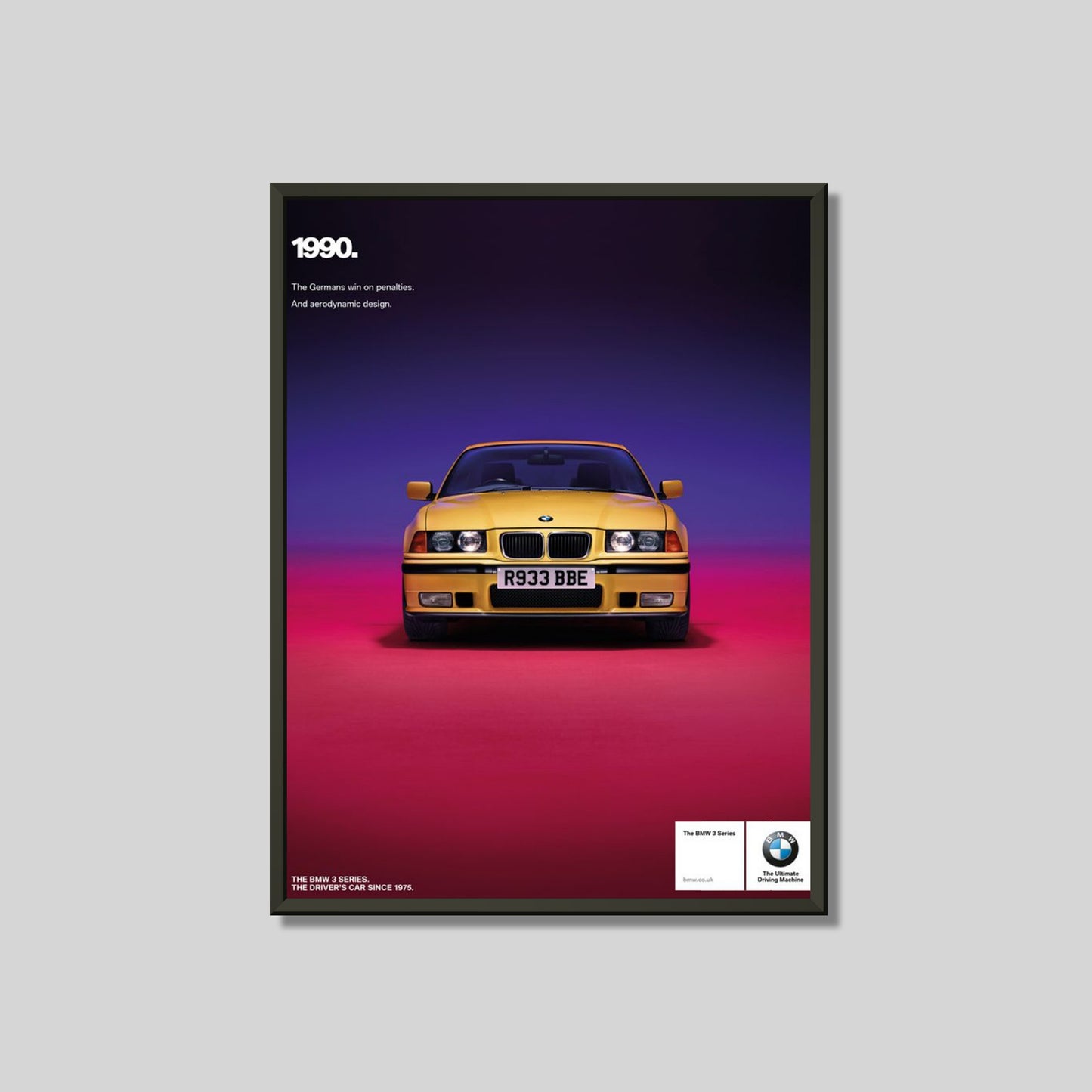 BMW 3 Series E36 M3 1990 Vintage Ad Poster Framed