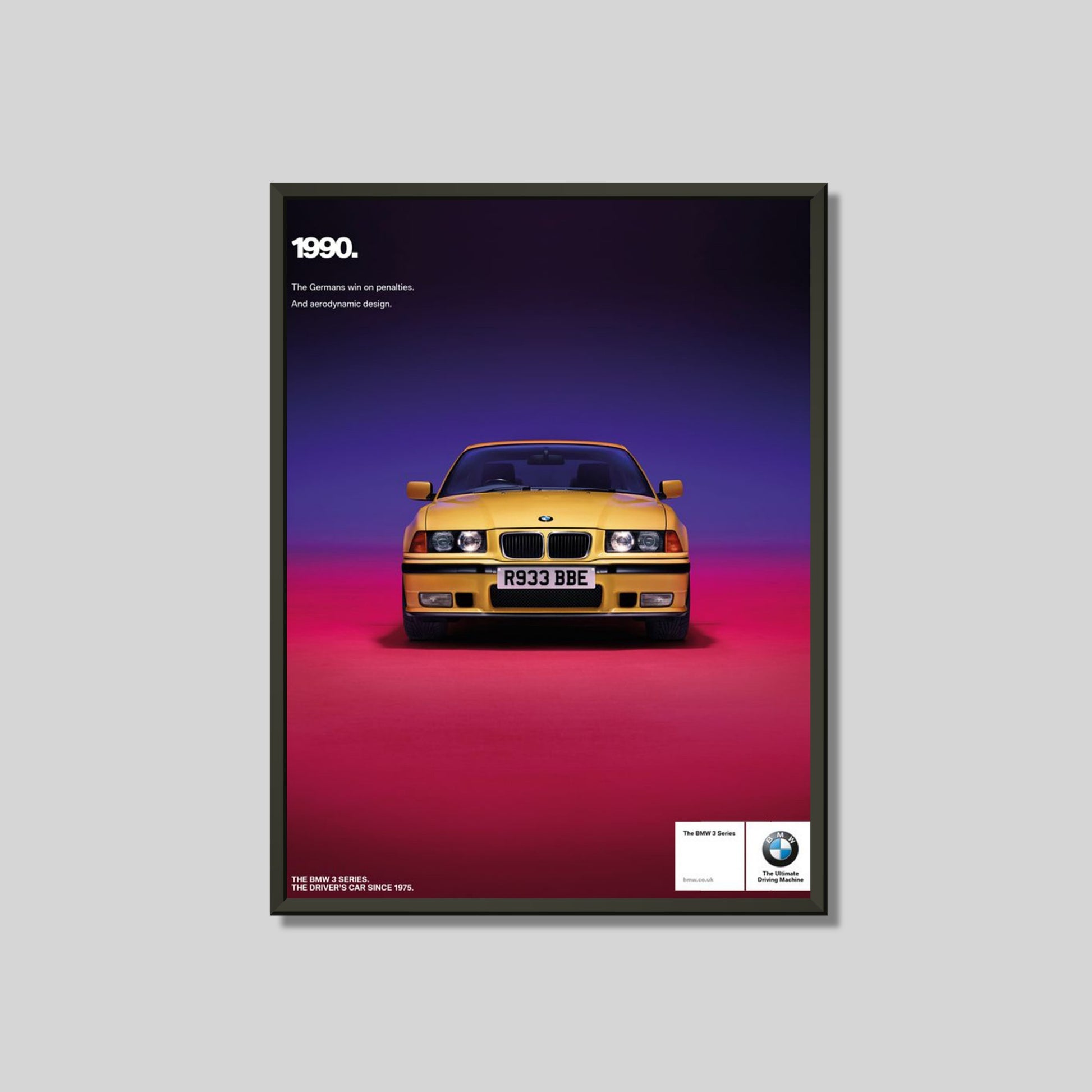 BMW 3 Series E36 M3 1990 Vintage Ad Poster Framed