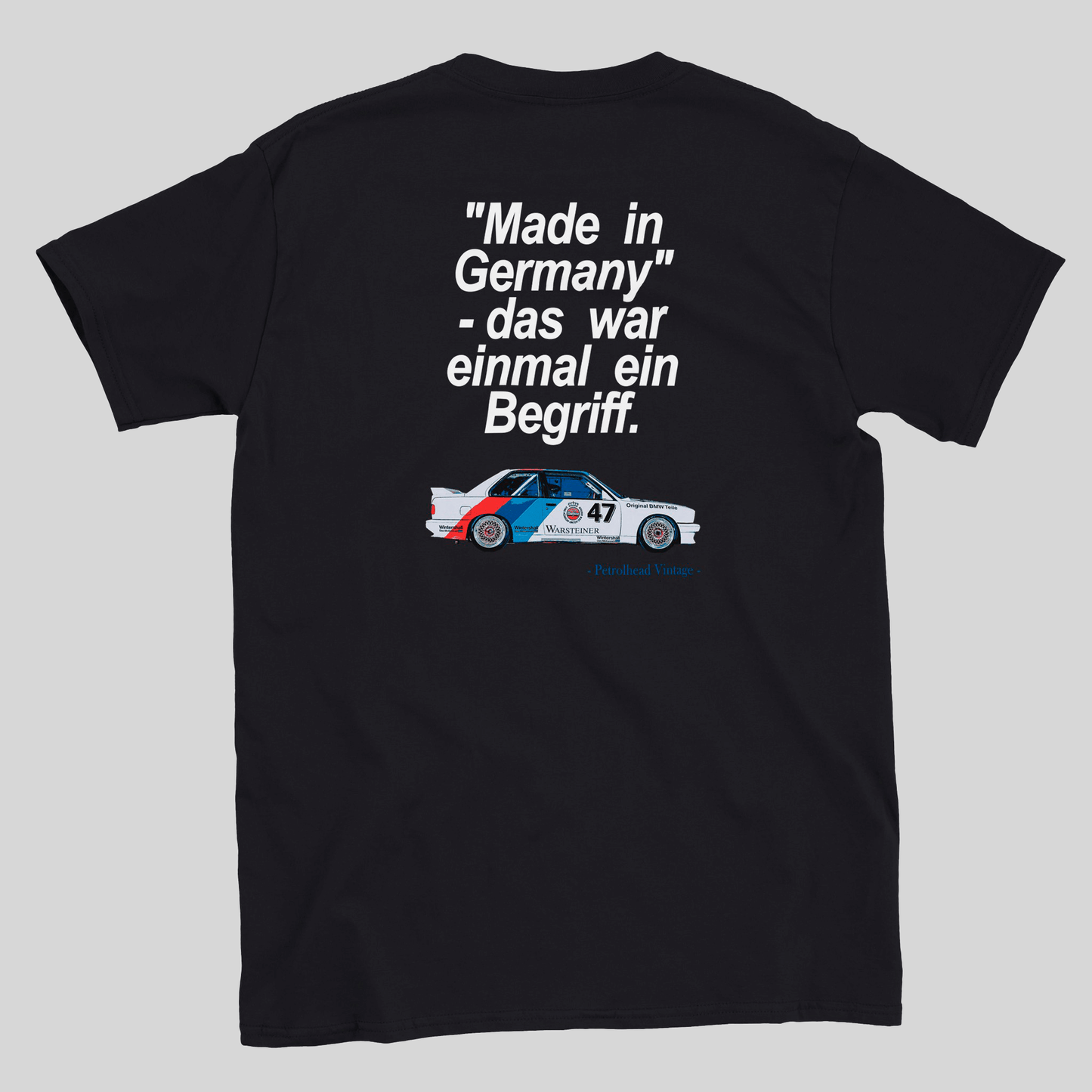 BMW M3 E30 DTM Classic Car T-Shirt - 'Made in Germany' Vintage Racing Tee black 