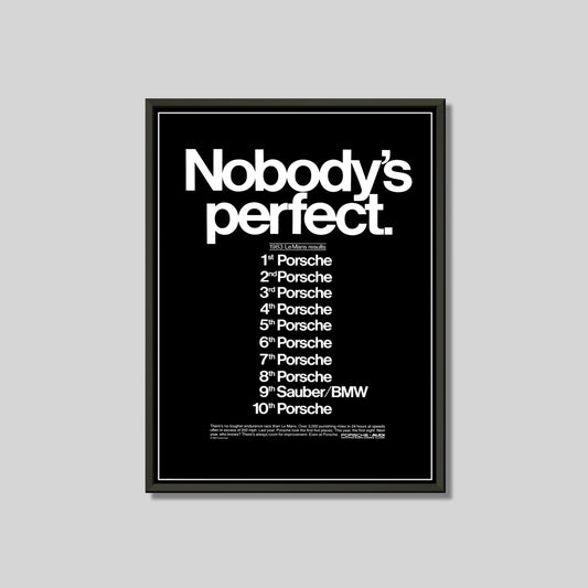 Porsche 'Nobody's Perfect' Poster Ad black Framed