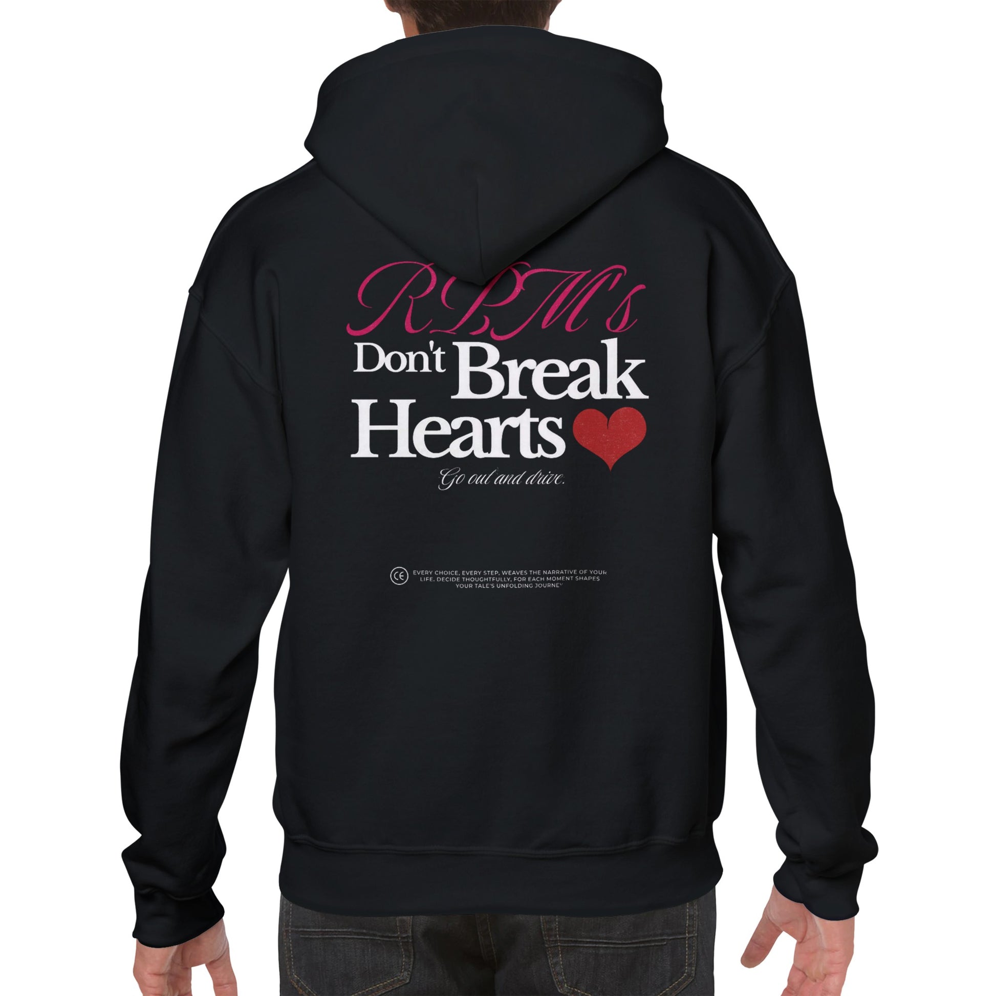 "RPMs Don’t Break Hearts" Hoodie model back 